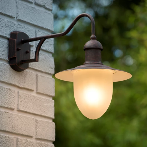 Lucide ARUBA - Wall light Indoor/Outdoor - Ø 25 cm - 1xE27 - IP44 - Rust Brown - atmosphere 1